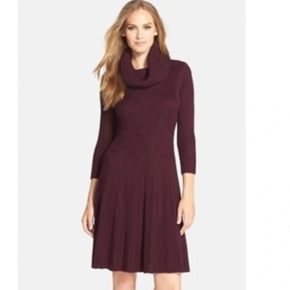Eliza J Fit and Flare Cowl Neck Sweater Dress (EUC; Purple; Sz. Large) - Picture 5 of 6